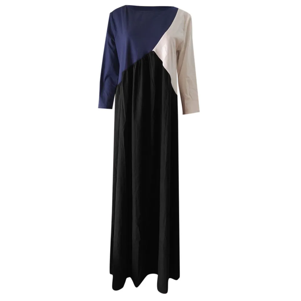 autumn dress Women 2019 NEW Coloured maxi dress Sleeve Simulated Hemp Autumn Winter plus size dress vestidos robe femme Q60