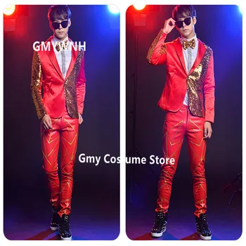 

R19 Red singer stage suit dj performance wears outfits ballroom dance costumes host dress clothing party models show bar clothes