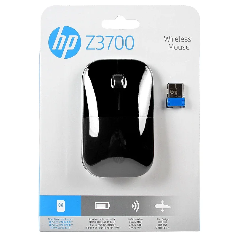 Hp Z3700 Бесшумная тонкая оптическая 2,4 ГГц Беспроводная мышь Бесшумная цветная 1200 dpi компьютерная мышь для ноутбука - Цвет: Черный