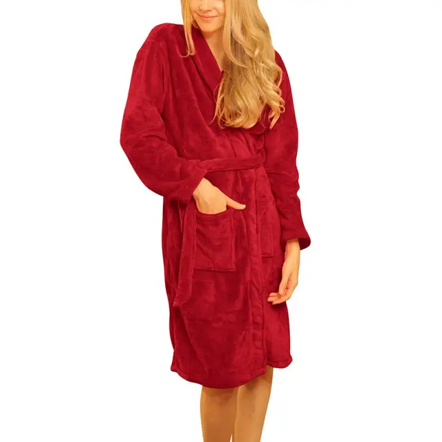 Winter Warm Robes Women Coral Fleece Long Night robe Sleepwear Spa
