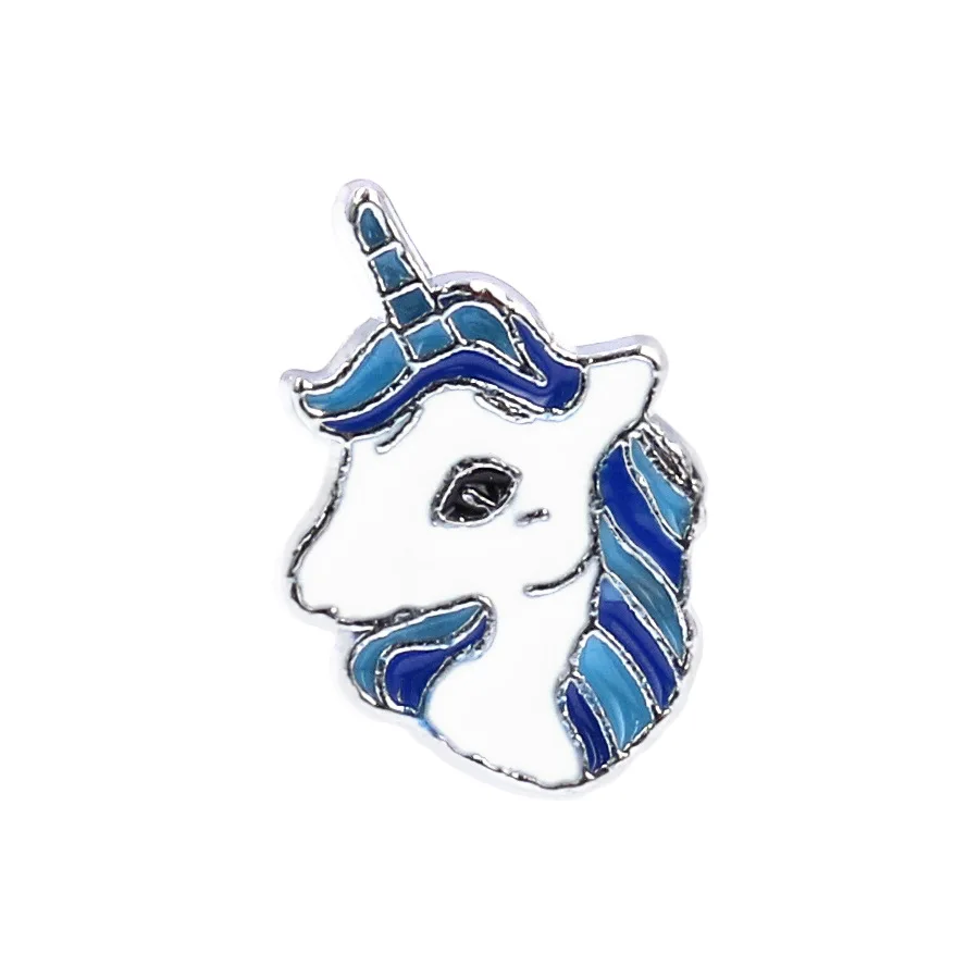 

10pcs Blue Drop Oil Unicorn Slide Charms Alloy White Horse Slider For 8mm Belt Bracelet Wristband DIY Jewelry Making