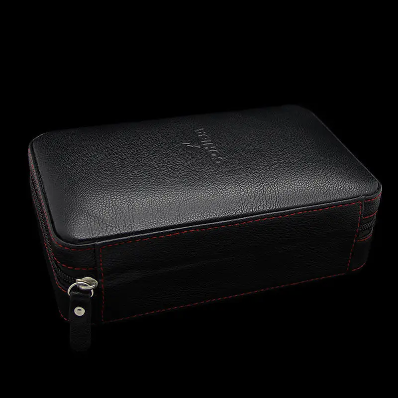 

NEW COHIBA Black Leather Cedar Cigar Case Humidor W/ Cutter Lighter 4 Count