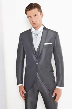 

Custom Made Groom Tuxedo Dark Grey Groomsmen Peak Lapel Wedding/Dinner Suits Best Man Bridegroom (Jacket+Pants+Tie+Vest) B490