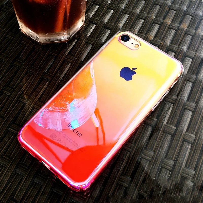 Для iphone 7 plus case градиент аврора прозрачный роскошные чехлы для 6 6s тонкий назад