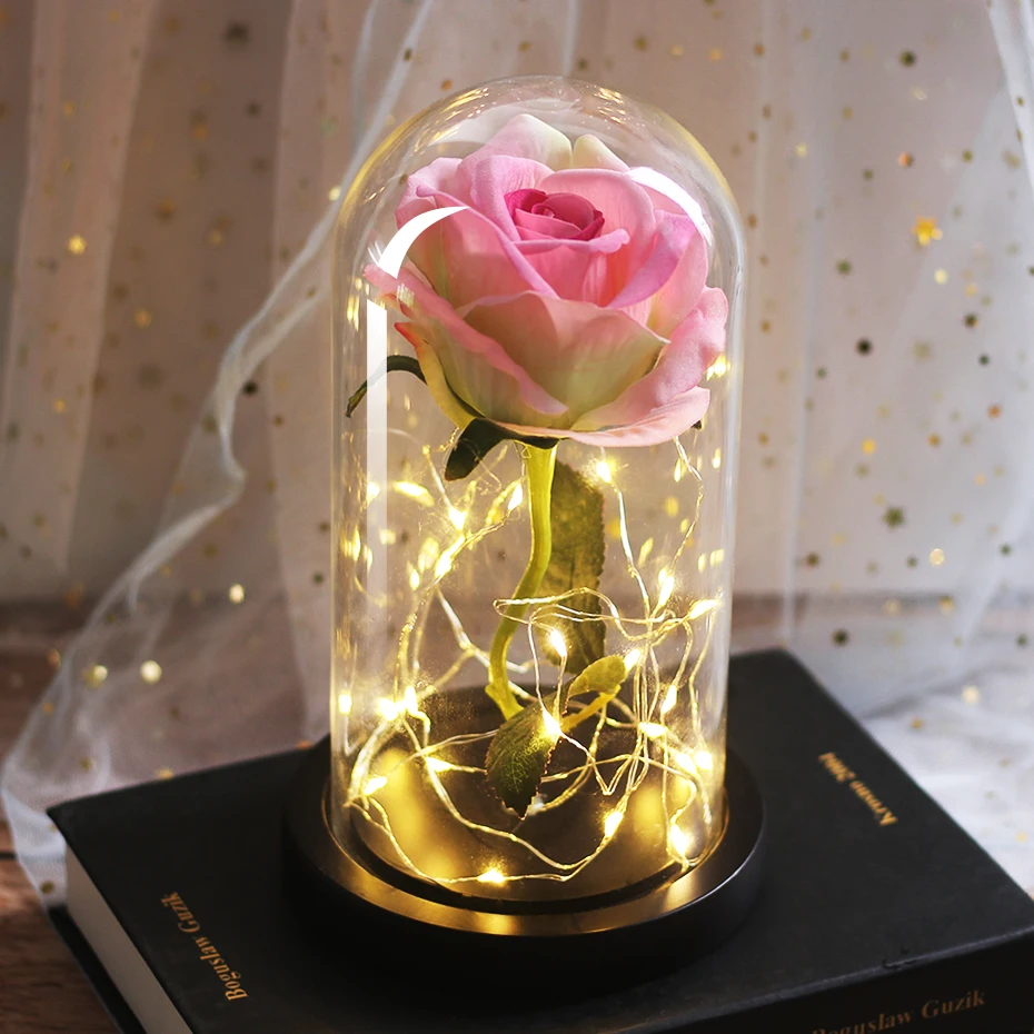 LED Eternal Flower Immortal Flora Light Up Dome Beauty and The Beast Rose In A Flask Valentine's Day Birthday Christmas Day Gift - Цвет: 091