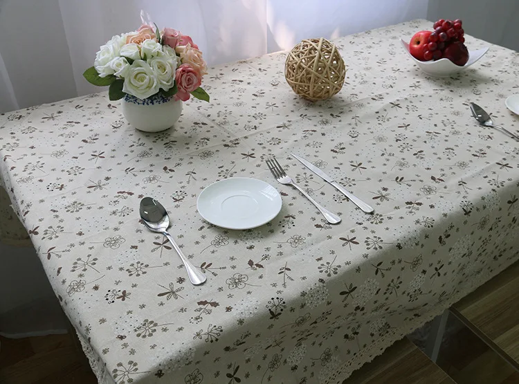 

Dandelion Linen Table Cloth Country Style Flower Print Multifunctional Rectangle Table Cover Tablecloth with Lace Edge