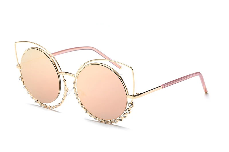 LEIDISEN роскошные стразы солнцезащитные очки модные брендовые дизайнерские Cateye Солнцезащитные очки женские винтажные круглые линзы солнцезащитные очки UV400 - Цвет линз: PINK
