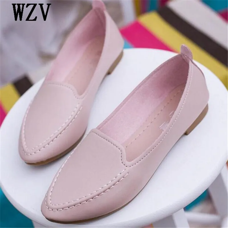 

WZV Women Flats shoes 2017 Summer Style Casual Solid Pointed Toe Slip-On Flat Shoes Soft Comfortable Women Shoes  Size 35-40