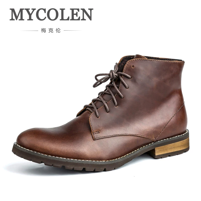 

MYCOLEN High Quality Genuine Leather Shoes New Fashion Men Boots High Top Martin Motorcycle Autumn Winter Shoes Snow Boots