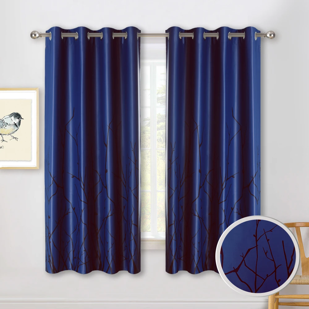 Navy Blue NICETOWN, затемненные шторы, образец растений, для гостиной, спальни, европейские шторы, мягкие, приятные на ощупь, с принтом, с люверсами, занавески - Цвет: Navy Blue