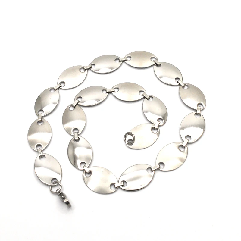 

mujer jewelry wholesale stainless steel necklace silver color full oval shape chains necklace unisex kolye N04023