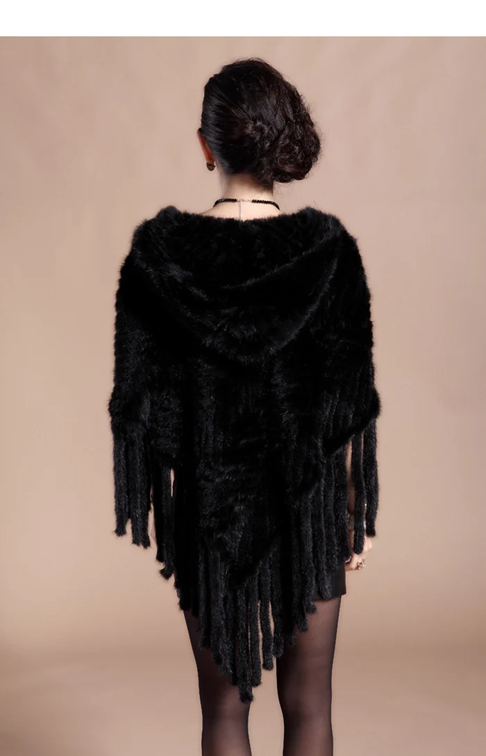 women mink fur poncho with hoody real natural fur(11)