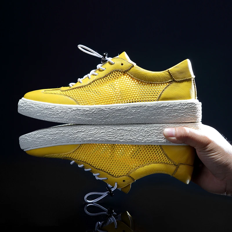 Bege Homens azul Coreana Céu amarelo Jogo Respirável Tendência Todos Do Couro Casuais De azul Versão Dos 2018 preto Da Sapatos marfim Os Verão Genuíno RTg1gI8