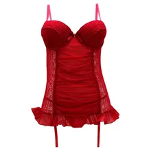 Women Garters Corsets Sexy Lace Underwear With Underwire Cup Bra Ruffles Red /Black Underwear sets + thong S M L XL NO.JL141 high quality openwork lace black spandex corsets garters for women