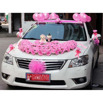 

Free shipping ,new style ,pink ,red wedding car flower decoration set with plastic capsule,balloons ,bears fiori bomboniere