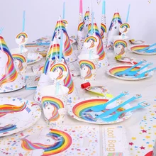 

Kids Birthday Decoration Cute Unicorn Party Disposable Tableware Paper Plate Cup Balloons Baby Shower Wedding Unicorn Supplies