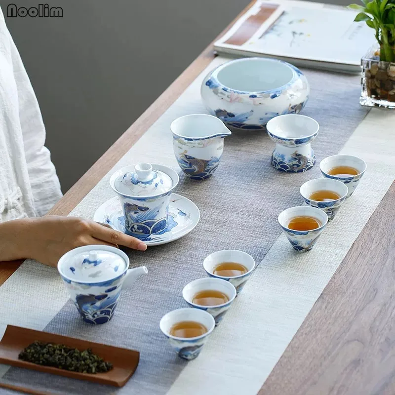 NOOLIM ручная роспись благоприятный Arowana Керамическая маленькая чайная чашка домашний чайный набор кунг-фу ручной работы чайная чаша посуда для напитков аксессуары
