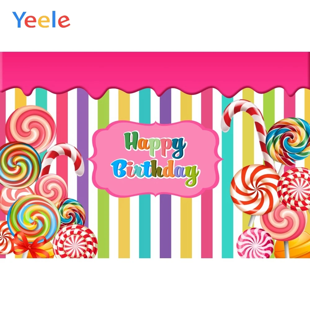 

Yeele Colors Stripe Lollipop Candyland Baby Birthday Photography Backgrounds Customized Photographic Backdrops for Photo Studio
