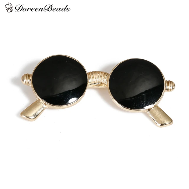 DoreenBeads Pin Brooches gold color Black Eyeglasses Enamel 44mm(1 6/8") x 20mm( DoreenBeads Pin Brooches gold color Black Eyeglasses Enamel 44mm(1 6/8") x 20mm(