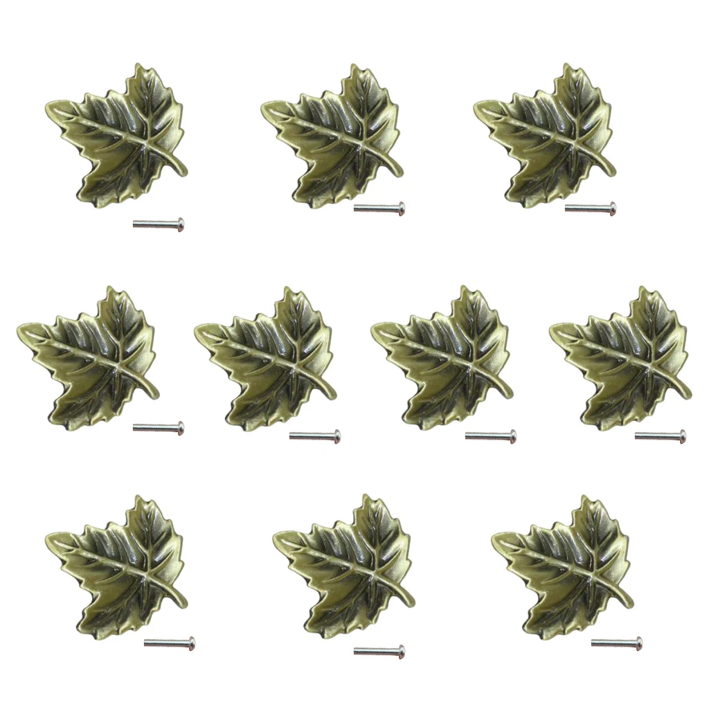 1Bag Zinc Alloy Antique Leaves Handle Drawing Cupboard Door Knobs Cabinet Wardrobe Pull