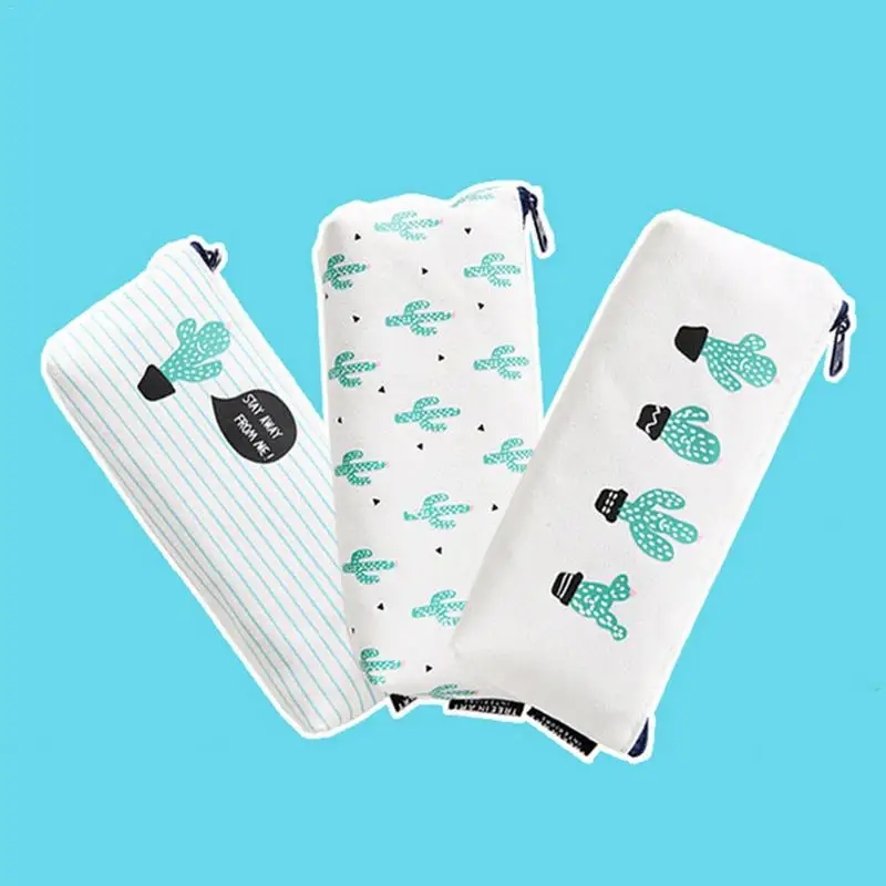 

Kawaii Cute Green Cactus Flamingo Canvas Pencil Case Pencils Stationery Box Student Award Storage Bag Package Random Color