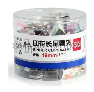 

2017 24 Pcs/Barrel 8495 cartoon mini cute flower printing metal cards binder clips votes paper 19mm office school Stationery