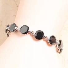 Круглый черный оникс Циркон 925 стерлингового серебра звено цепи браслет 6 7 дюймов L10001