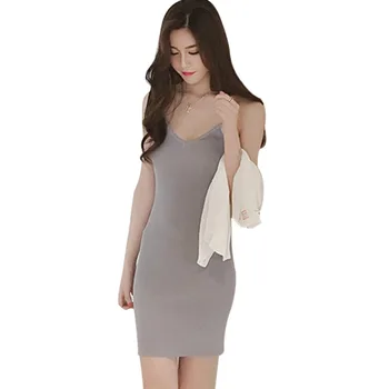 

Women Knitted Sexy Party Slim Solid Fashion Summer Vestidos Strap Simple Spaghetti Dress V-Neck Bodycon Mini hot sale