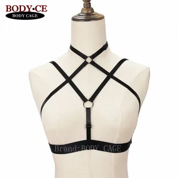 

Womens BodyCage Bra Harness Belt Black Tops Bustie Bondage Lingerie Elastic Adjust Size Punk Goth Fetish Exotic Burlesque Corset
