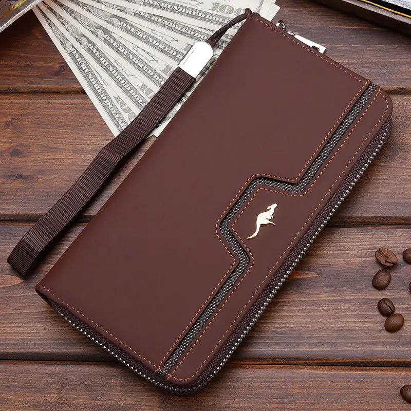 Tan Bifold Leather Wallet Long Purse Cash Credit Cards ID Check Book Holder