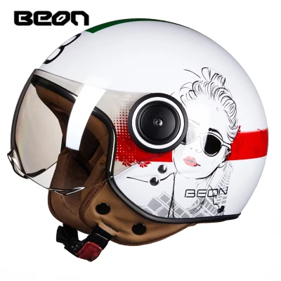 Новые цвета BEON с открытым лицом 3/4 мотоцикл Casco Capacete шлем винтажный Ретро скутер шлем - Цвет: white red girl