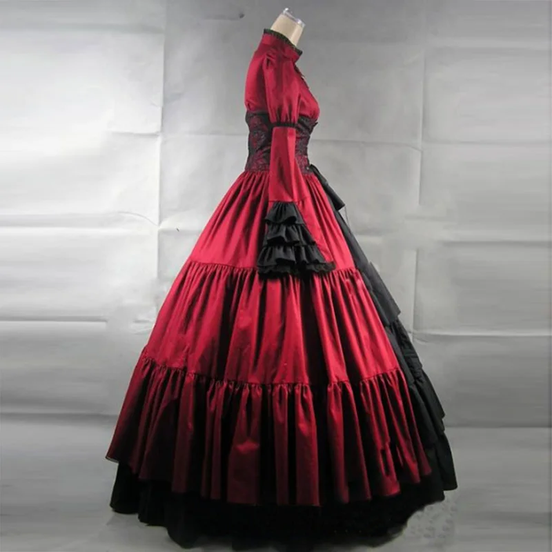 red-and-black-long-sleeves-masquerade-gothic-ball-gowns7