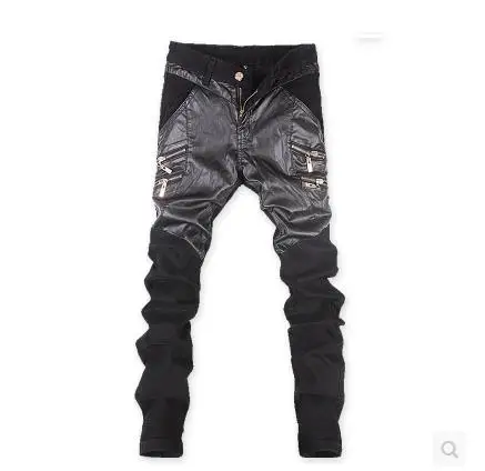 Известный бренд, мужские брюки из хлопка и ПУ, повседневные мужские брюки, черные мужские брюки - Цвет: QT1009K10 9