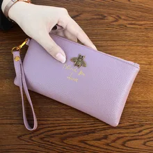 Fashion Womens Genuine Leather Wallet Ladies Brief Natural Leather Insect Coin Purse For Iphone 7 Plus Female Cowhide Clutch