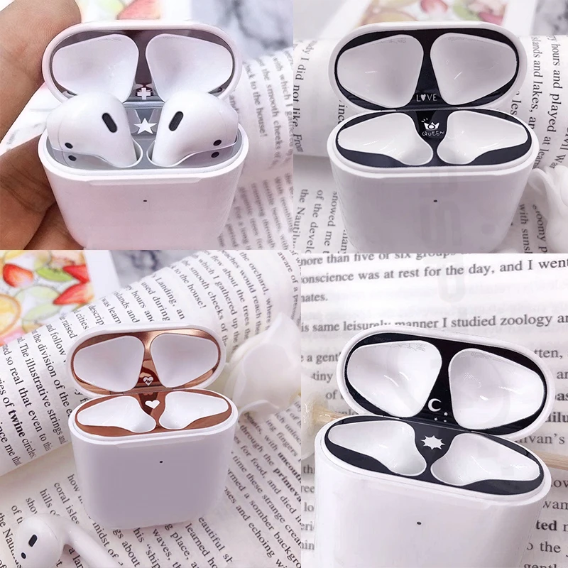 Ультра-тонкая металлическая пыль для Apple Airpods 2 1 Зарядная коробка корпус для Airpods наклейки защитный чехол Coque аксессуары