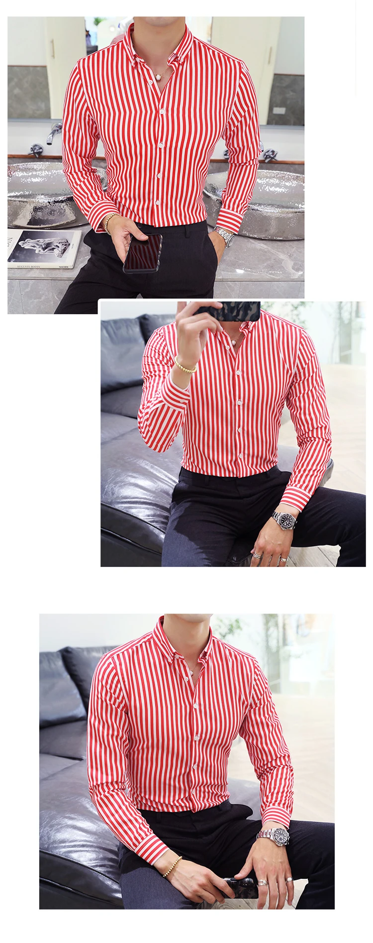 Мужская Новая полосатая рубашка с длинным рукавом, деловая Повседневная тонкая рубаха мужские большие размеры, Новая высококачественная рубашка