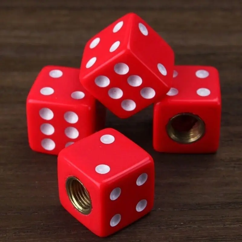 

4pcs Red dice Car Hexagonal Ventile Rims Stem Air Valve Caps Bicycle Tire Tyre Cover Valve Cap Car Wheel Styling Round