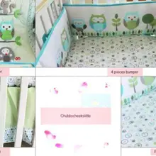 Set of 4pcs Cotton Baby Crib Cot Bedding Quilt Bumper Sheet Dust Ruffle Owl New