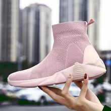 Женские сапоги-носки; Новинка года; обувь из эластичной ткани; ботильоны без застежки; женские носки; ботинки для женщин; цвет черный, розовый; Botas Mujer