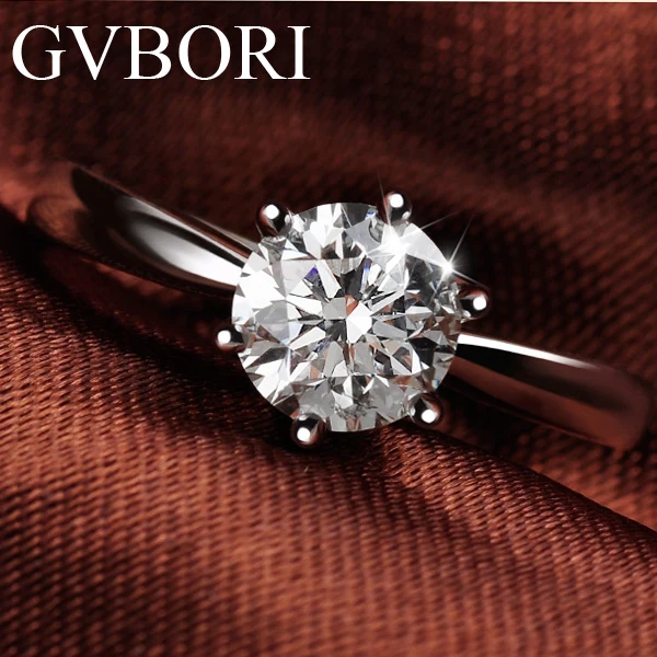 GVBORI, 18 K, белое золото, 0.4ct, кольцо с натуральным бриллиантом для женщин, I-J, SI, сертификат GIA, Обручальное/юбилейное кольцо на День святого Валентина