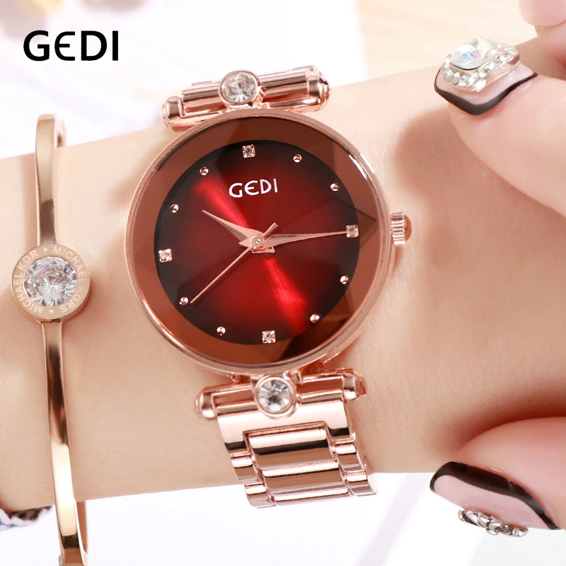 GEDI Rosegold кварцевые для женщин часы лучший бренд класса люкс женские модные