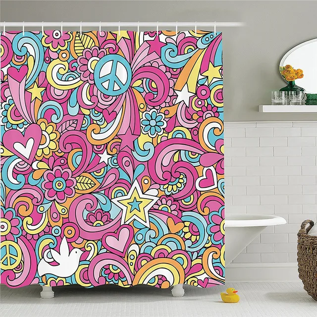 Groovy Decorations Shower Curtain Set Psychedelic Complex Funky Mesmerizing 60s Patterns Groovy Decorations Shower Curtain Set Psychedelic Complex Funky Mesmerizing 60s Patterns