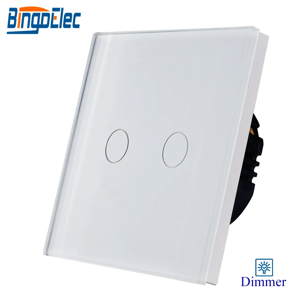 Bingoelec 2gang 1way dimmer light switch,white glass panel touch dimmer