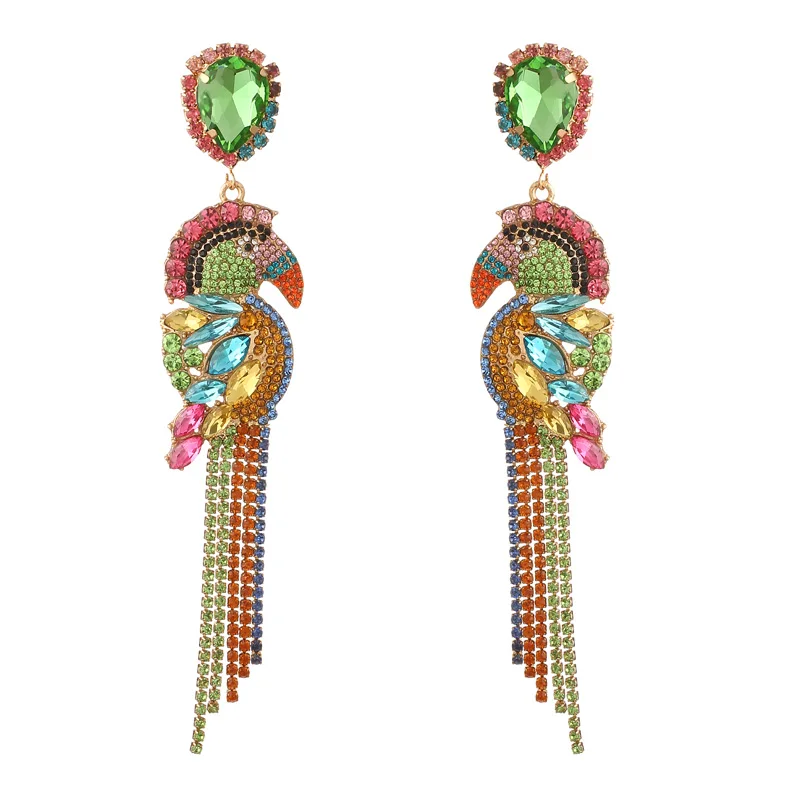 luxury Birds big earrings women earrings statement long tassel fashion colorful rhinestone chandelier earings jewelry - Окраска металла: Multicolor