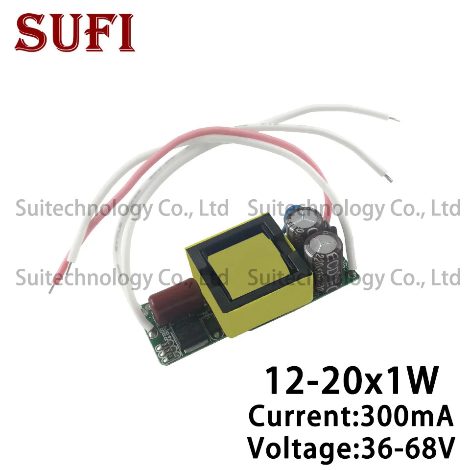 

20W LED Driver 12-20x1W Power Supply Constant Current 300mA DC 36-68V Lighting Transformers For DIY High Power LED Lamp