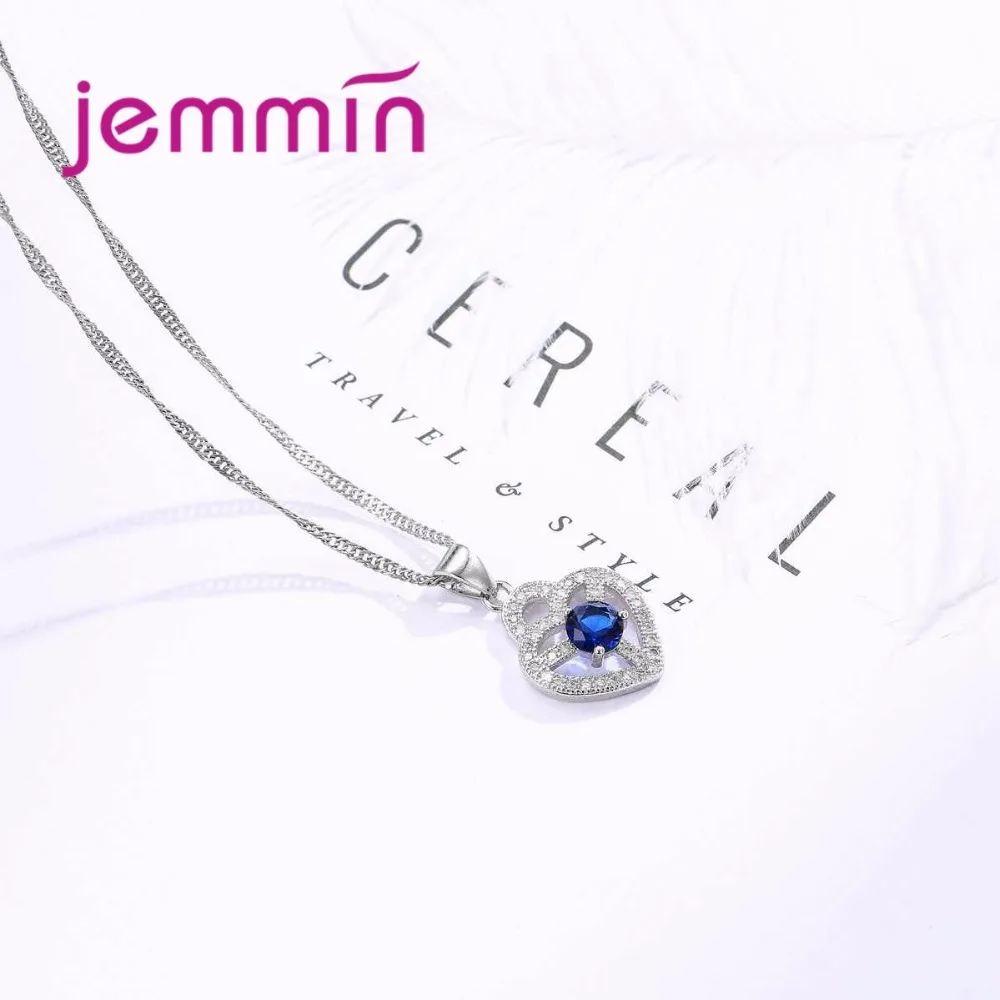 Jemmin Jewelry Sets For Brides Women Blue Crystal Sapphire Stone Pendant Wedding 925 Sterling Silver Color Earrings + Necklace - Image 6