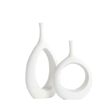 Nordic Simple Ceramic Stem Flower Vases Hollow Vase Floral Ornaments Home Living Room Countertop Decoration Flower Insert R1785