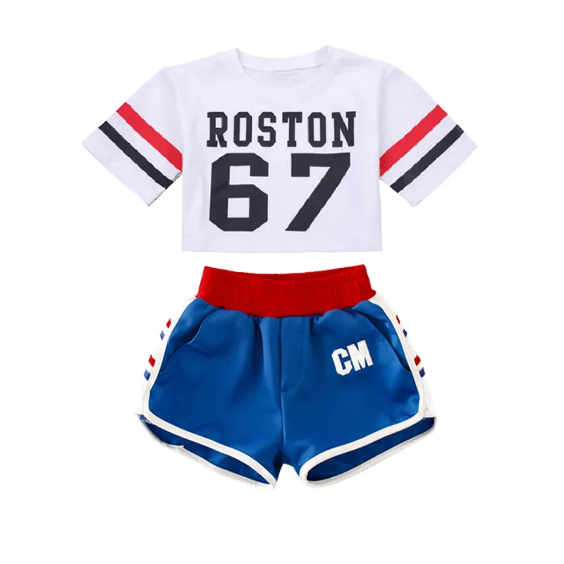 Children Girls Crop White top shorts Street Dance Costume Hip Hop Jazz Dance Clothing Set Stage Performance Dancewear 4-18 years (12)