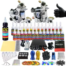 Complete Professional Tattoo Machine Kit Sets 2 Machines liner shader machine 28 Color Inks Power Supply Needles Grip Tip Set