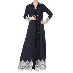 Кружевное платье женское мусульманское платье рубашка с лацканами платье на пуговицах платье трапециевидной формы с длинным рукавом